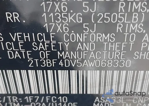 2010 Toyota Rav4 z USA, uszkodzony, nr VIN 2T3BF4DV5AW068330